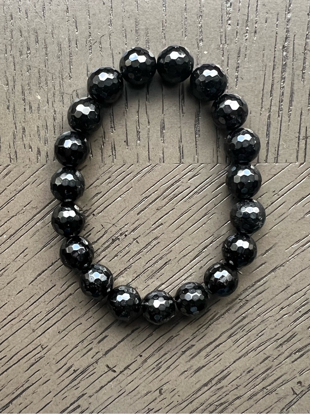 Faceted Black tourmaline bracelet 10mm SIZE 6.5’